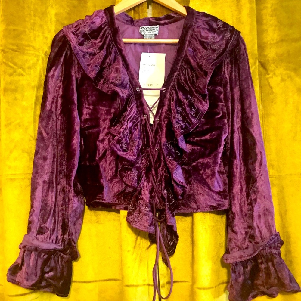 Purple velvet ruffled blouse 💜